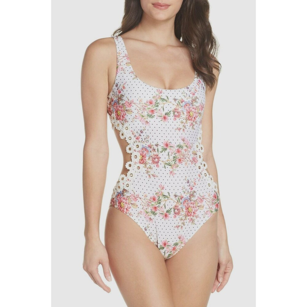 Isabella Rose Swimsuit M White Floral A BIT OF BUBBLY One-Piece